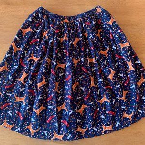 Land's End navy blue woodland print soft corduroy skirt, girls size 12